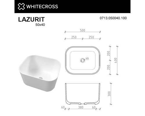 Умывальник WHITECROSS Lazurit 50x40 (белый глянец) иск. камень Elit-san.ru