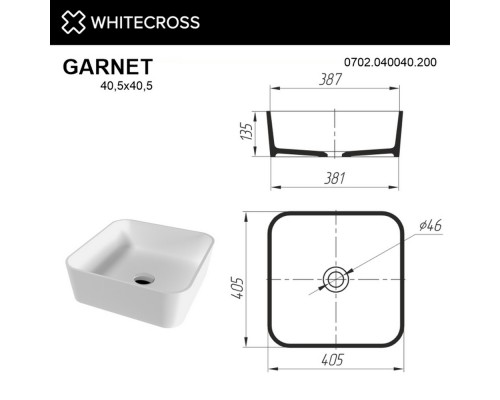Умывальник WHITECROSS Garnet 40,5x40,5 (белый мат) иск. камень Elit-san.ru