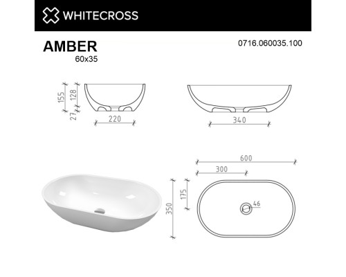 Умывальник WHITECROSS Amber 60x35 (белый глянец) иск. камень Elit-san.ru