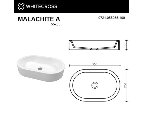 Умывальник WHITECROSS Malachite A 55x35 (белый глянец) иск. камень Elit-san.ru