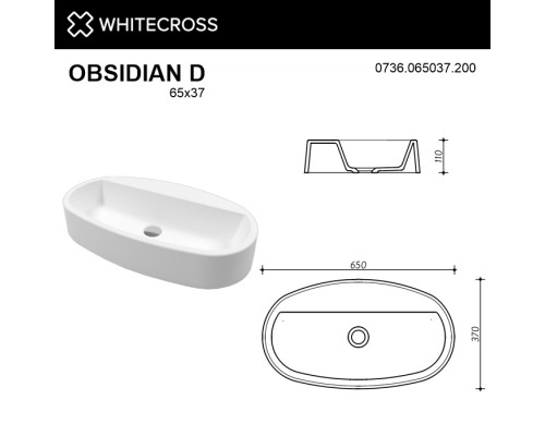 Умывальник WHITECROSS Obsidian D 65x37 (белый мат) иск. камень Elit-san.ru