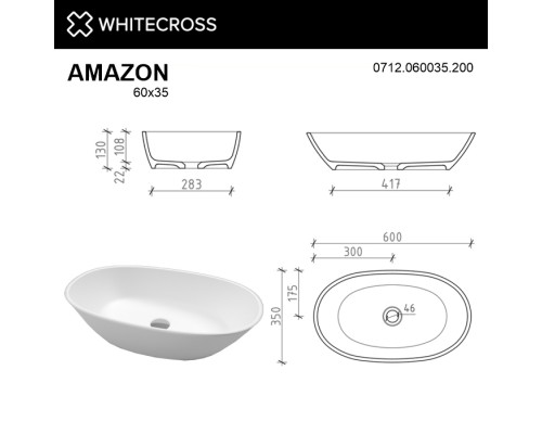 Умывальник WHITECROSS Amazon 60x35 (белый мат) иск. камень Elit-san.ru