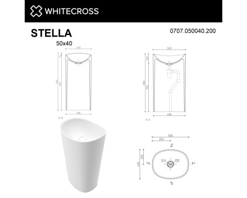 Умывальник WHITECROSS Stella 50x40 (белый мат) иск. камень Elit-san.ru