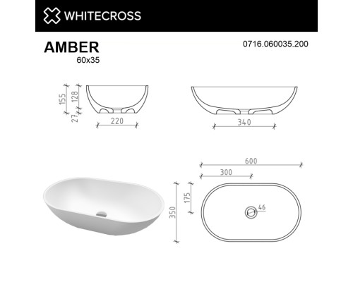 Умывальник WHITECROSS Amber 60x35 (белый мат) иск. камень Elit-san.ru