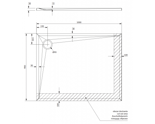 Композитный поддон OMNIRES STONE 90x100 см STONE90/100BL (черный)