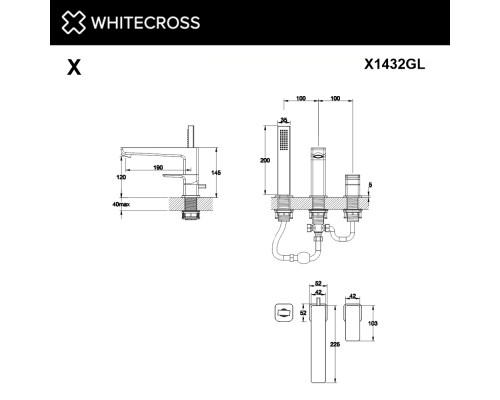 Смеситель для ванны на 4 отверстия WHITECROSS X X1432GL (золото)