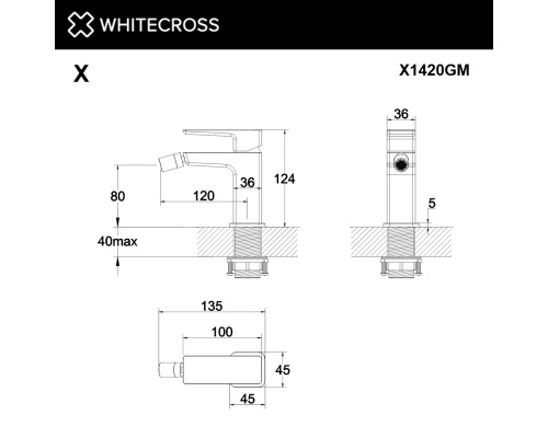 Смеситель для биде WHITECROSS X X1420GM (оружейная сталь)