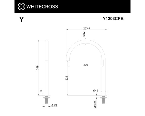 Излив отдельностоящий WHITECROSS Y1203CPB (брашированная медь)