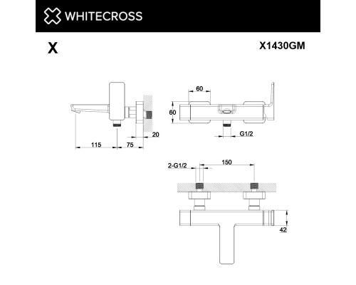 Смеситель для ванны WHITECROSS X X1430GM (оружейная сталь)
