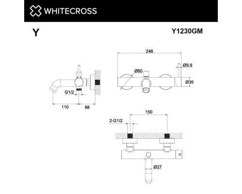 Смеситель для ванны WHITECROSS Y Y1230GM (оружейная сталь)