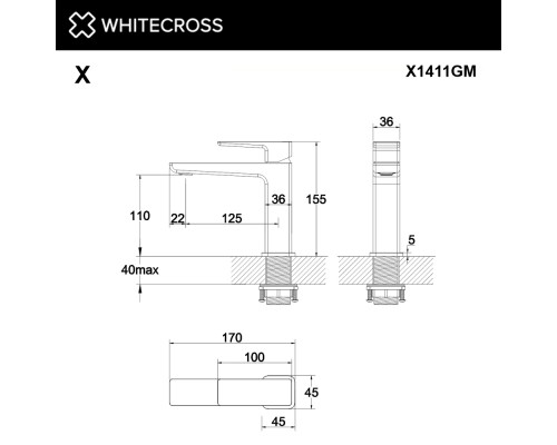 Смеситель для умывальника WHITECROSS X X1411GM (оружейная сталь)