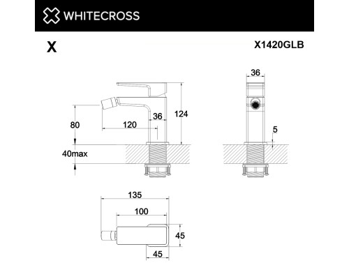 Смеситель для биде WHITECROSS X X1420GLB (брашированное золото)