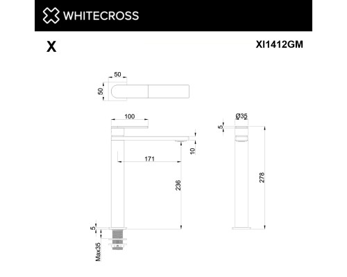 Cмеситель для умывальника WHITECROSS XI1412GM (оружейная сталь)