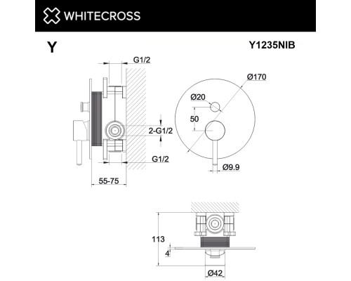 Смеситель для душа скрытого монтажа WHITECROSS Y Y1235NIB (брашированный никель)