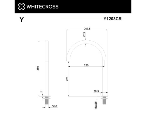 Излив отдельностоящий WHITECROSS Y1203CR (хром)