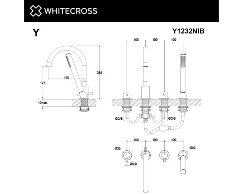 Смеситель для ванны на 4 отверстия WHITECROSS Y Y1232NIB (брашированный никель)