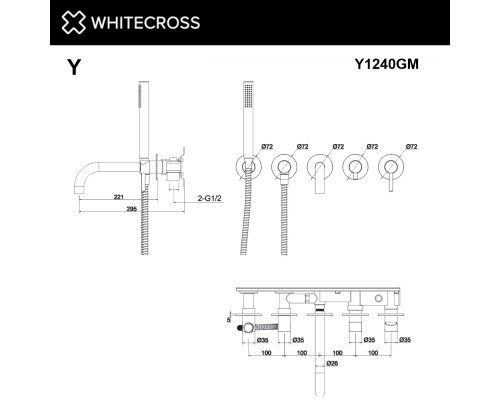Смеситель для ванны скрытого монтажа WHITECROSS Y Y1240GM (оружейная сталь)