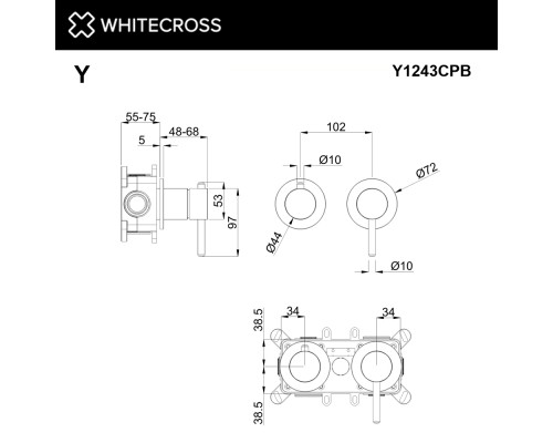 Смеситель скрытого монтажа на 3 потребителя WHITECROSS Y Y1243CPB (брашированная медь)