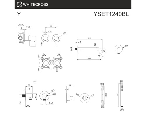 Смеситель для ванны скрытого монтажа WHITECROSS Y YSET1240BL (черный мат)