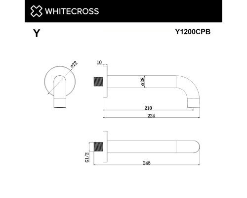 Излив настенный 210 мм WHITECROSS Y1200CPB (брашированная медь)