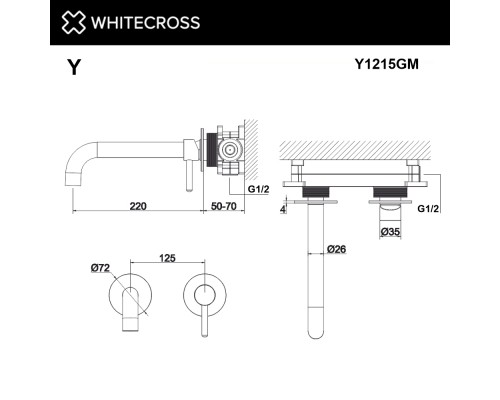 Смеситель для умывальника скрытого монтажа WHITECROSS Y Y1215GM (оружейная сталь)