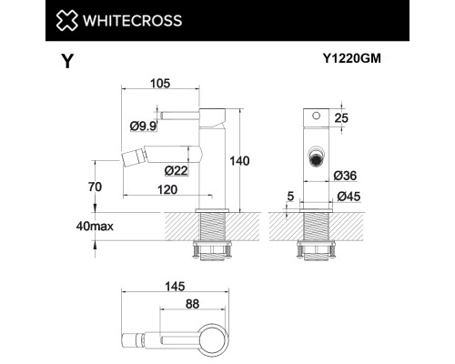 Смеситель для биде WHITECROSS Y Y1220GM (оружейная сталь)