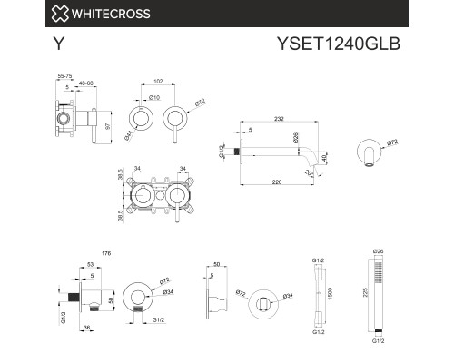 Смеситель для ванны скрытого монтажа WHITECROSS Y YSET1240GLB (брашированное золото)