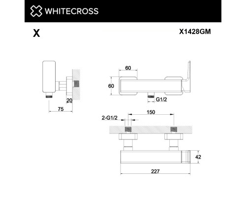 Смеситель для душа WHITECROSS X X1428GM (оружейная сталь)