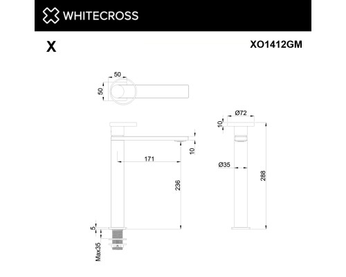 Cмеситель для умывальника WHITECROSS XO1412GM (оружейная сталь)