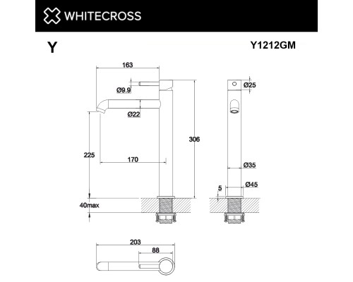 Смеситель для умывальника WHITECROSS Y Y1212GM (оружейная сталь)