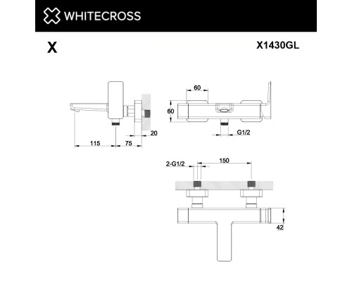 Смеситель для ванны WHITECROSS X X1430GL (золото)