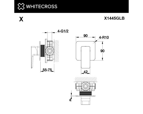Смеситель для душа скрытого монтажа WHITECROSS X X1445GLB (брашированное золото)