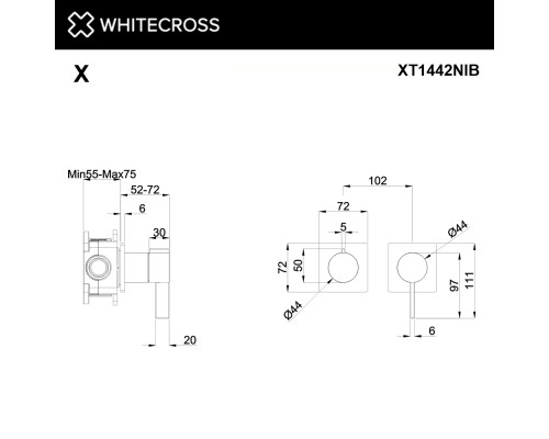 Смеситель скрытого монтажа на 2 потребителя WHITECROSS XT1442NIB (брашированный никель)