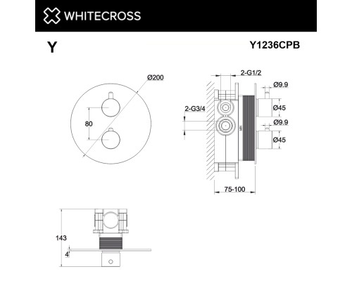 Смеситель термостат скрытого монтажа на 2 потребителя WHITECROSS Y Y1236CPB (брашированная медь)