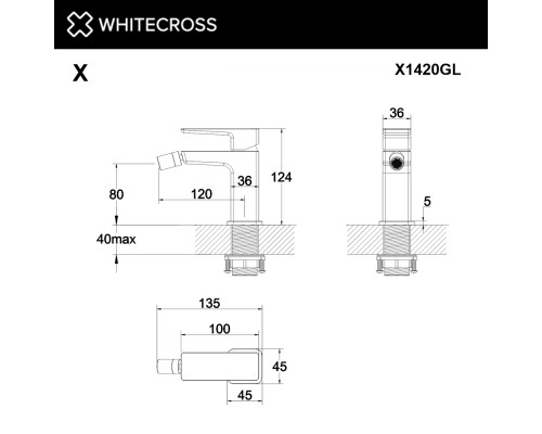 Смеситель для биде WHITECROSS X X1420GL (золото)