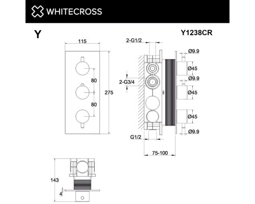 Смеситель термостатический для душа скрытого монтажа WHITECROSS Y Y1238CR (хром) Elit-san.ru