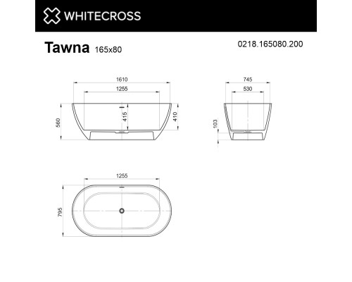 Ванна WHITECROSS Tawna 165x80 (белый мат) иск. камень