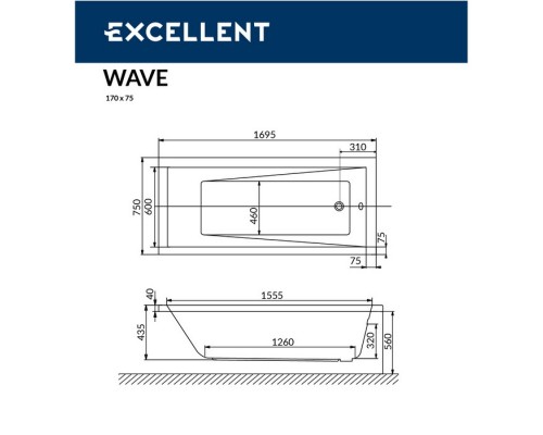 Ванна EXCELLENT Wave 170x75 Ванна EXCELLENT Wave 170x75
