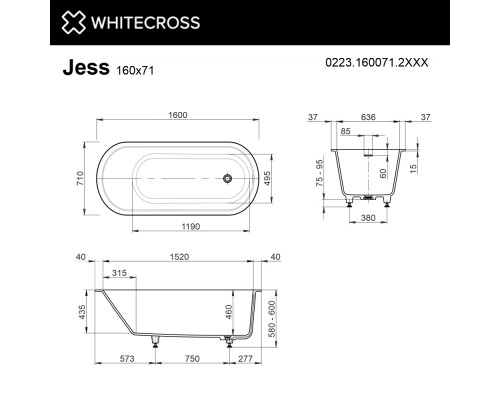 Ванна WHITECROSS Jess 160x71 (RAL мат) иск. камень Ванна WHITECROSS Jess 160x71 (RAL мат) иск. камень
