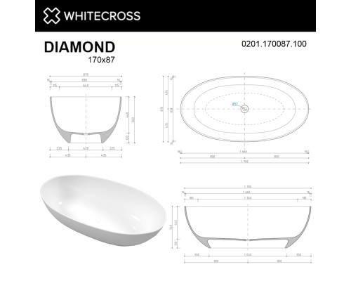 заказать Ванна из литого мрамора 170x87 см Whitecross Diamond 0201.170087.100 в магазине сантехники Elit-san.ru Ванна из литого мрамора 170x87 см Whitecross Diamond 0201.170087.100 Elit-san.ru
