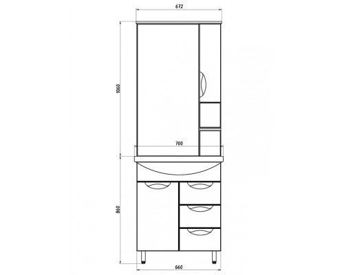 Зеркальный шкаф ASB-Mebel Мессина 70 (9887)