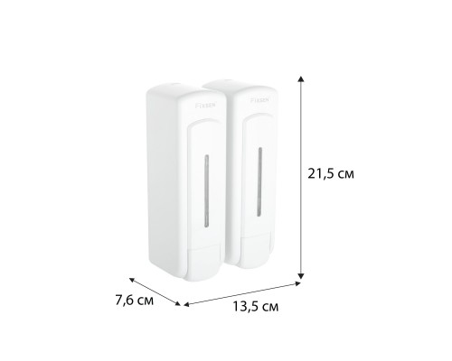 Дозатор для ж/м настенный двойной 325+325мл Fixsen HOTEL пластик белый (FX-31012H-2)