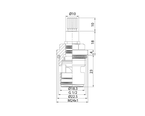 Кран-букса керамическая, 180°, 20 зубцов, G 1/2", M24, h=51 мм, IDDIS (998CR511SM)