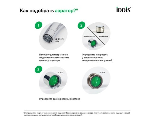 Аэратор для смесителя IDDIS Optima Home пластик, M22, корпусный, внутренняя резьба, двухрежимный (996P22S2SMD)