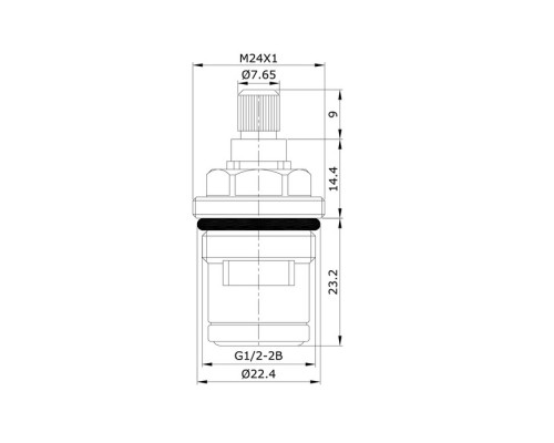 Кран-букса керамическая, 180°, 20 зубцов, G 1/2", M24, h=46 мм, IDDIS (998CR461SM)