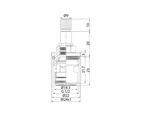 Кран-букса керамическая, 180°, 20 зубцов, G 1/2", M24, h=53 мм, IDDIS (998CR531SM)