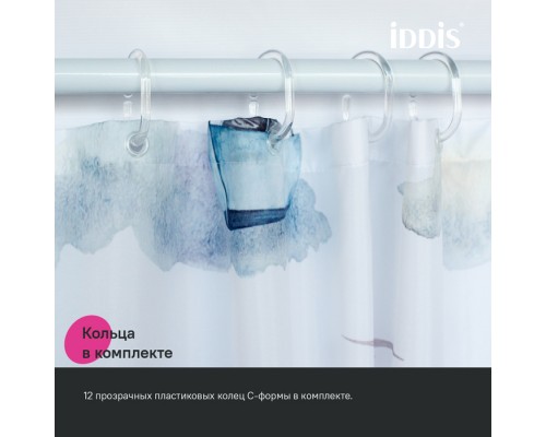 Штора для ванной IDDIS 200x180 см, Полиэстер (BO02P18i11) Штора для ванной IDDIS 200x180 см, Полиэстер (BO02P18i11)