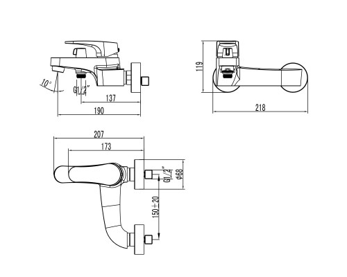 Смеситель  для ванны и душа Lemark Shift (LM4334C)