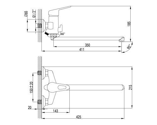 Смеситель для ванны Lemark Luna (LM4151C)