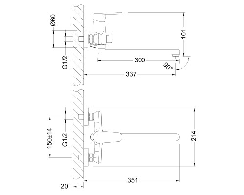 Смеситель для ванны Lemark Point (LM0351C) Смеситель для ванны Lemark Point (LM0351C)